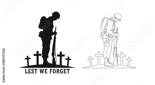 Remembrance Day, Lest We Forget, Soldier Silhouette, Memorial Vector Icons