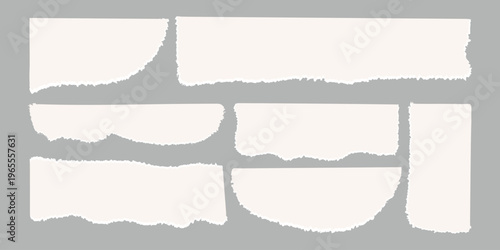 Set of torn paper sheets and ripped paper edges. Realistic scrap paper fragments for design background. Vector Illustration.