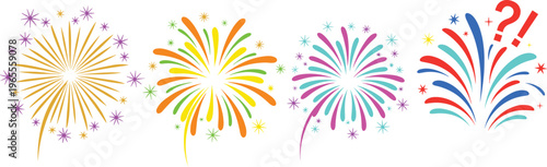 Colorful Fireworks Burst Set with Celebration Explosion Effects Festive Holiday Firework Vector Illustration Collection for Party and Event Design