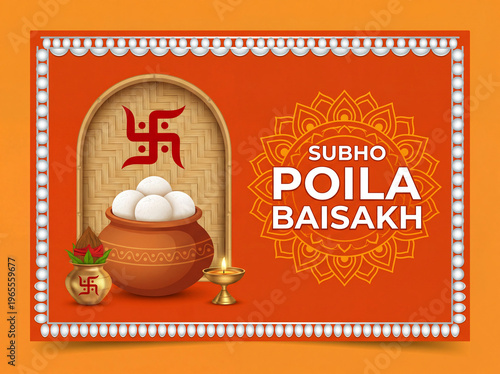 Subho poila baisakh bengali new year celebration greeting card design