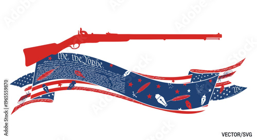 American Revolution Musket, Constitution, and Flag Banner