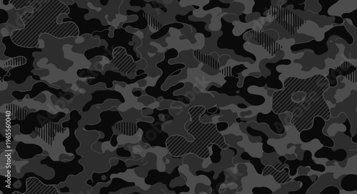 Black and Grey Seamless Urban Camouflage Pattern Background for Tactical Gear, Modern Military Fabric and Fashion Design