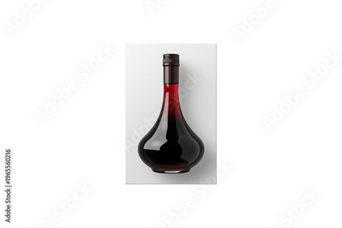 Elegant red wine bottle with unique shape on transparent background