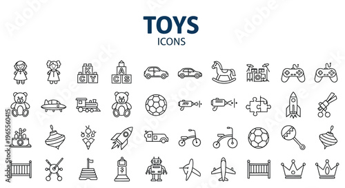 Collection of linear toys and children s playthings icons