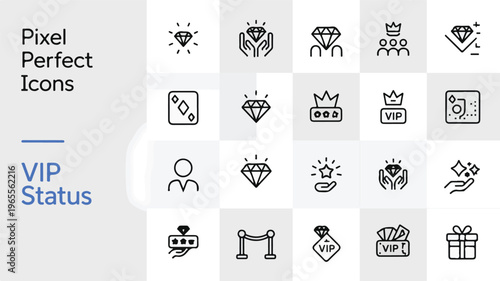 The illustration shows various VIP status icons including gifts and luxury items on a grid.