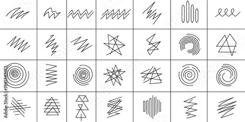 Hand Drawn Scribble Shapes Set with Abstract Lines, Spirals and Geometric Doodle Elements Vector Illustration Collection for Design and Decoration