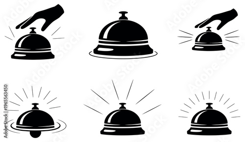 Service bell icon set for hotel reception, restaurant desk, and customer call, vector illustration representing hospitality and service notifications