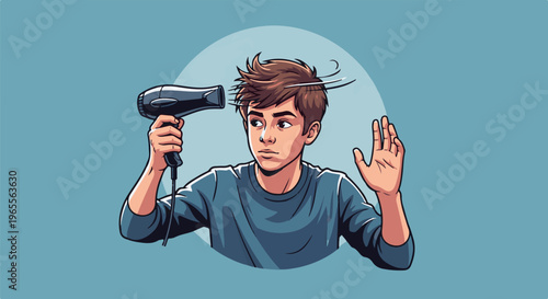 Person styling hair with a portable hair dryer