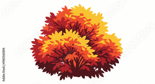 Stylized autumn bush with vibrant red, orange, and yellow foliage