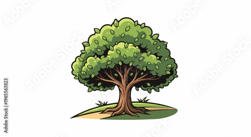 Stylized cartoon tree with lush green leaves and a textured brown trunk