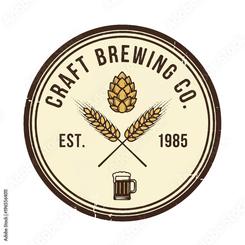 Logo for Craft Brewing Co featuring hops and barley emblem with beer mug.