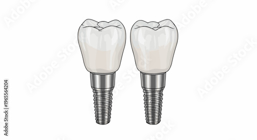 Two detailed illustrations of dental implants on a white background