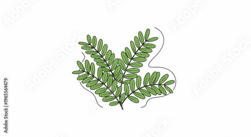 A hand-drawn cluster of green leaves on thin branches