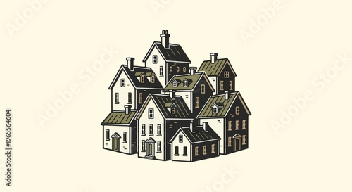 A dense cluster of charming, old-fashioned houses with steep roofs