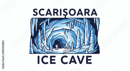 A person stands in a stylized ice cave with formations