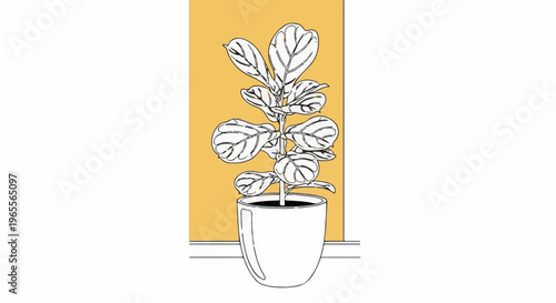 A simple line drawing of a fiddle-leaf fig plant in a pot