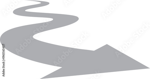 遠近パースのついた行程を表す概念、曲線矢印記号ベクター