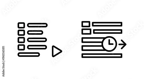 Playlist queue and scheduled media playback icons set. outline vector symbols for music,, or content organization