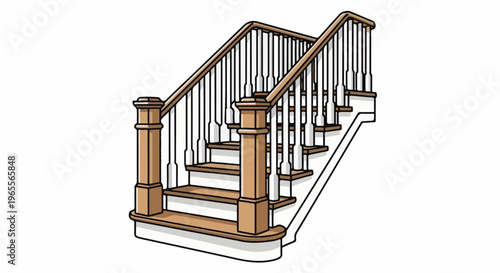 Wooden staircase with banisters and spindles leading upwards