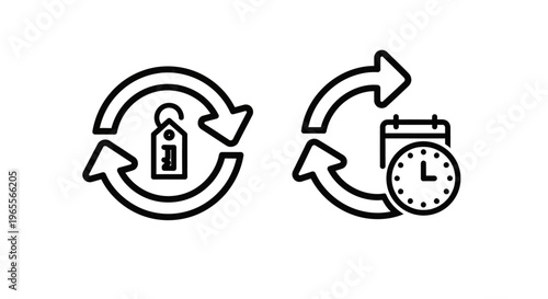 Refresh token and token renewal outline icons representing api authentication, digital security, and access management