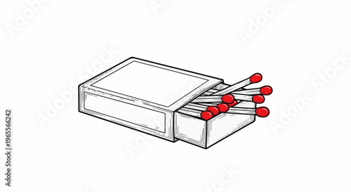 A box of matches with red-tipped striking ends, some protruding