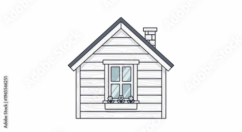 Simple cartoon illustration of a white wooden house with a window and chimney