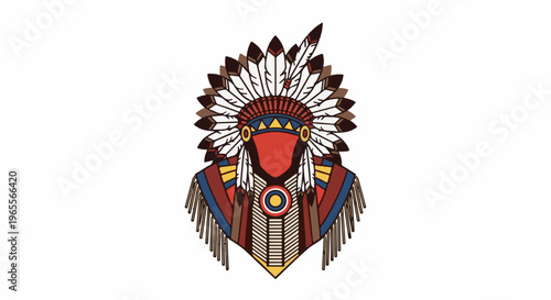 Stylized depiction of a native american headdress and ornate vest
