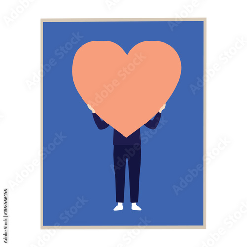 A person holding a salmon heart on a blue background