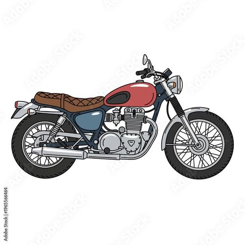 Classic Motorcycle, Vintage Style, Red and Blue Cafe Racer Bike, Side View