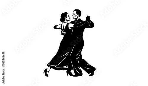 Modern ballroom dancing couple silhouette romantic tango dancers black and white vector
