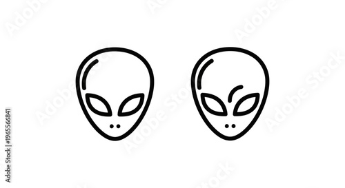 Alien head icons: mysterious extraterrestrial line art vector symbols for science fiction, space, and conspiracy themes