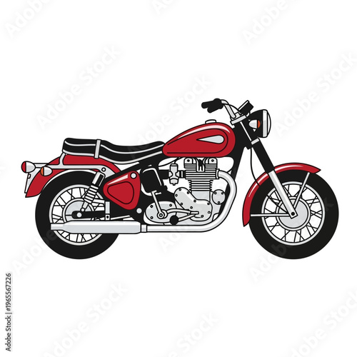 Classic Red Motorcycle Side View Isolated on White Background