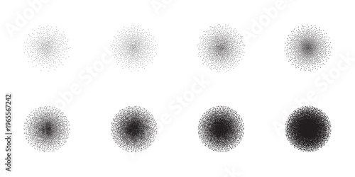 Abstract stipple gradient circles set with different density levels for dotwork art projects.
