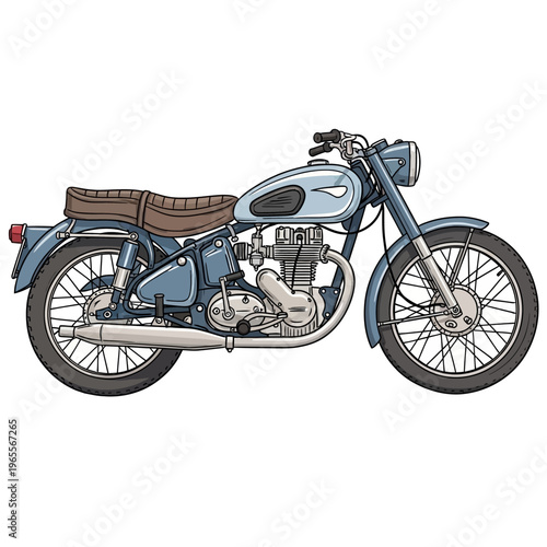 Classic Blue Motorcycle Side View Illustration