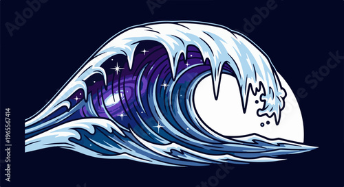 Majestic wave with a cosmic swirling galaxy at its core