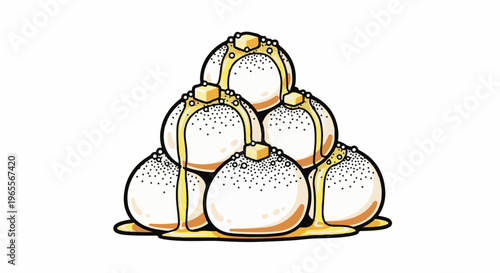 Stack of sweet treats drizzled with golden syrup and topped with butter cubes