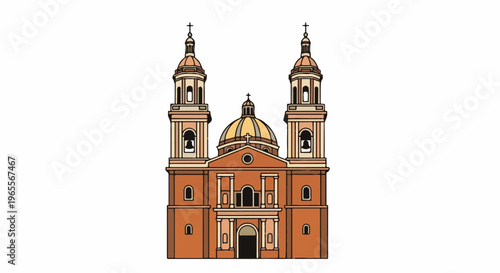 Ornate church building with twin towers and a central dome