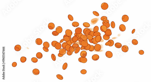 Scattered, orange, round objects, some overlapping, against white background