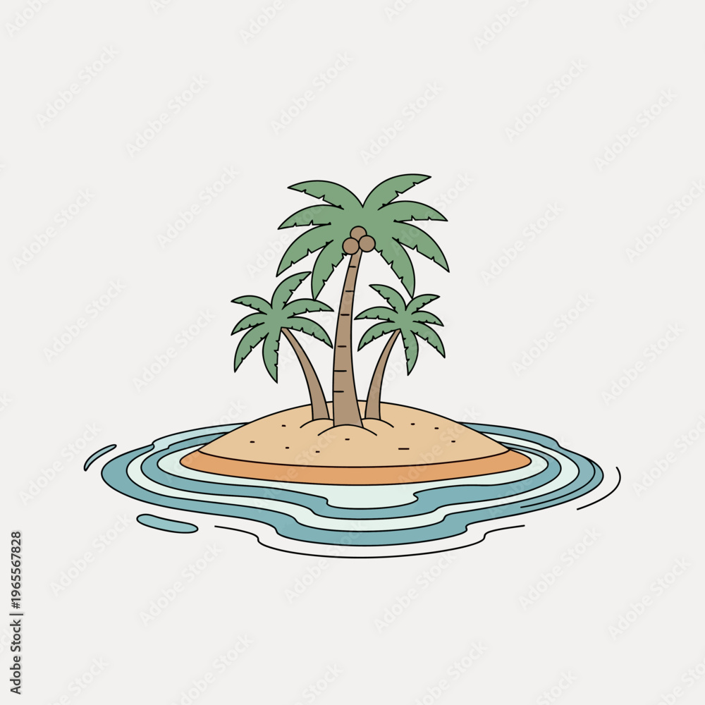 Obraz premium Tropical Island Paradise with Palm Trees in Blue Ocean Waves