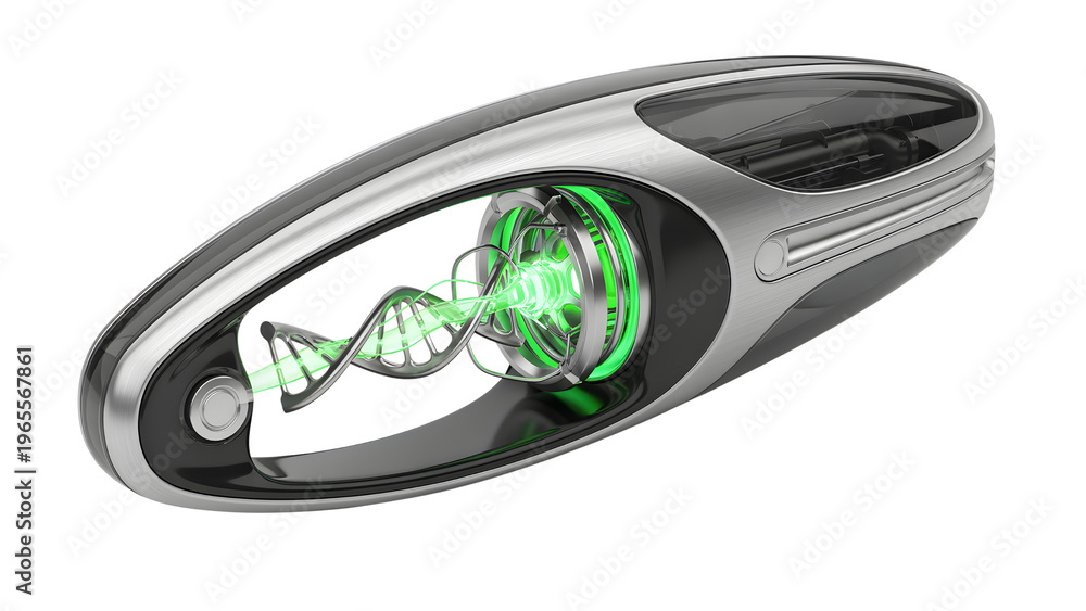 Naklejka premium A futuristic smartwatch with a green dna helix on a transparent background
