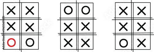 Tic Tac Toe Game Boards Set with X and O Symbols Strategy Game Grid Vector Illustration Collection for Puzzle and Logic Game Design