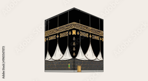 Detailed Vector Illustration of the Holy Kaaba in Makkah, Saudi Arabia, Symbol of Islam for Hajj and Umrah Pilgrimage