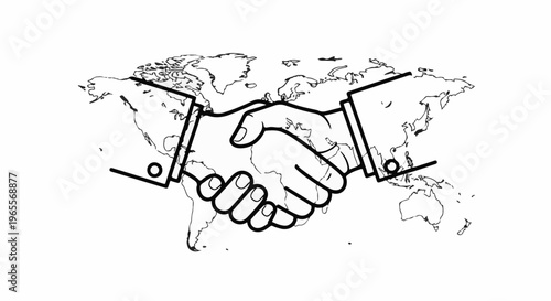 Global handshake symbolizing business and international cooperation