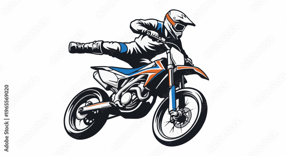 Obraz premium Dynamic illustration of a dirt biker performing a mid-air trick on white background