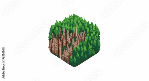 A stylized forest showing a stark contrast between healthy green and dead brown trees