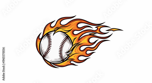 A baseball with flames erupting from its surface