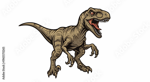 Stylized cartoon raptor dinosaur with sharp claws and open jaws