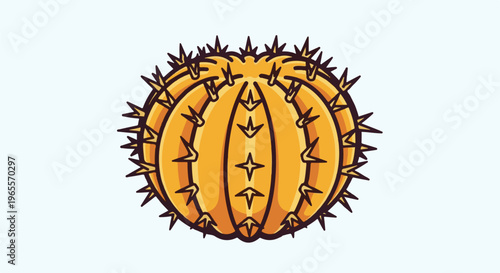 Round yellow cactus with dark spines and textured ribs