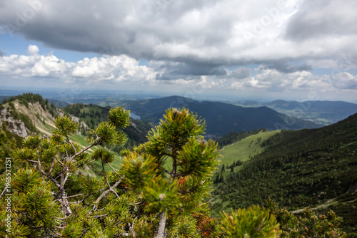 Mountain hiking at Brecherspitze mountain, Bavaria, Germany in summertime