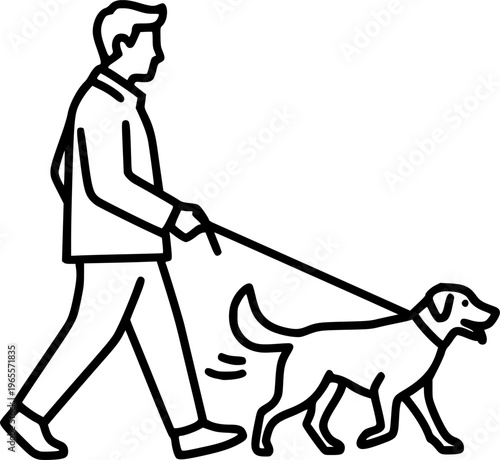 man walking with dog line art silhouette vector illustration

